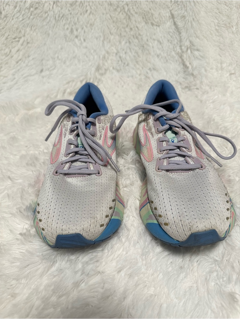 Brooks Women’s White Running Shoes with Pink & Light Blue Accents